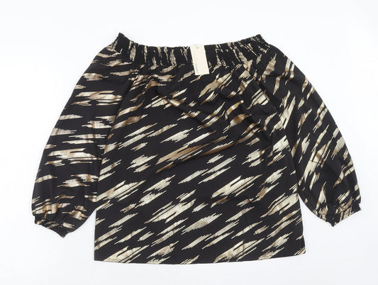 Capsule Womens Black Geometric Polyester Basic Blouse Size 10 Off the Shoulder