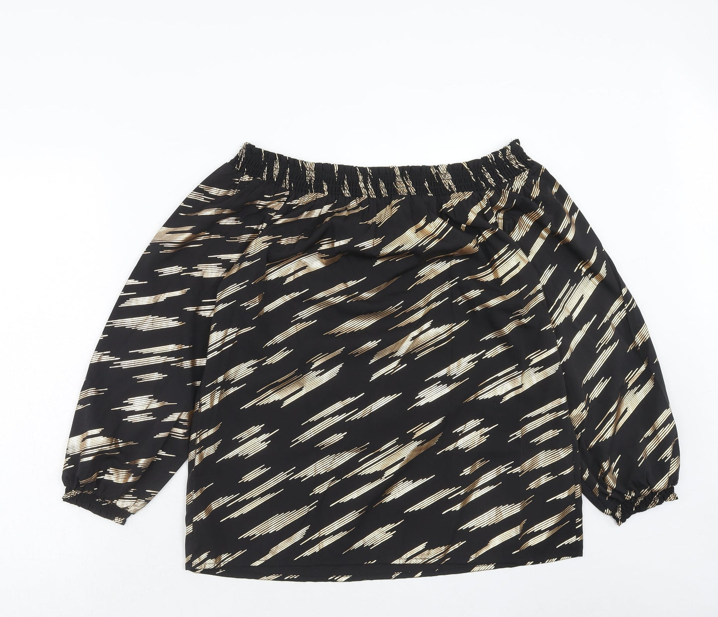 Capsule Womens Black Geometric Polyester Basic Blouse Size 10 Off the Shoulder