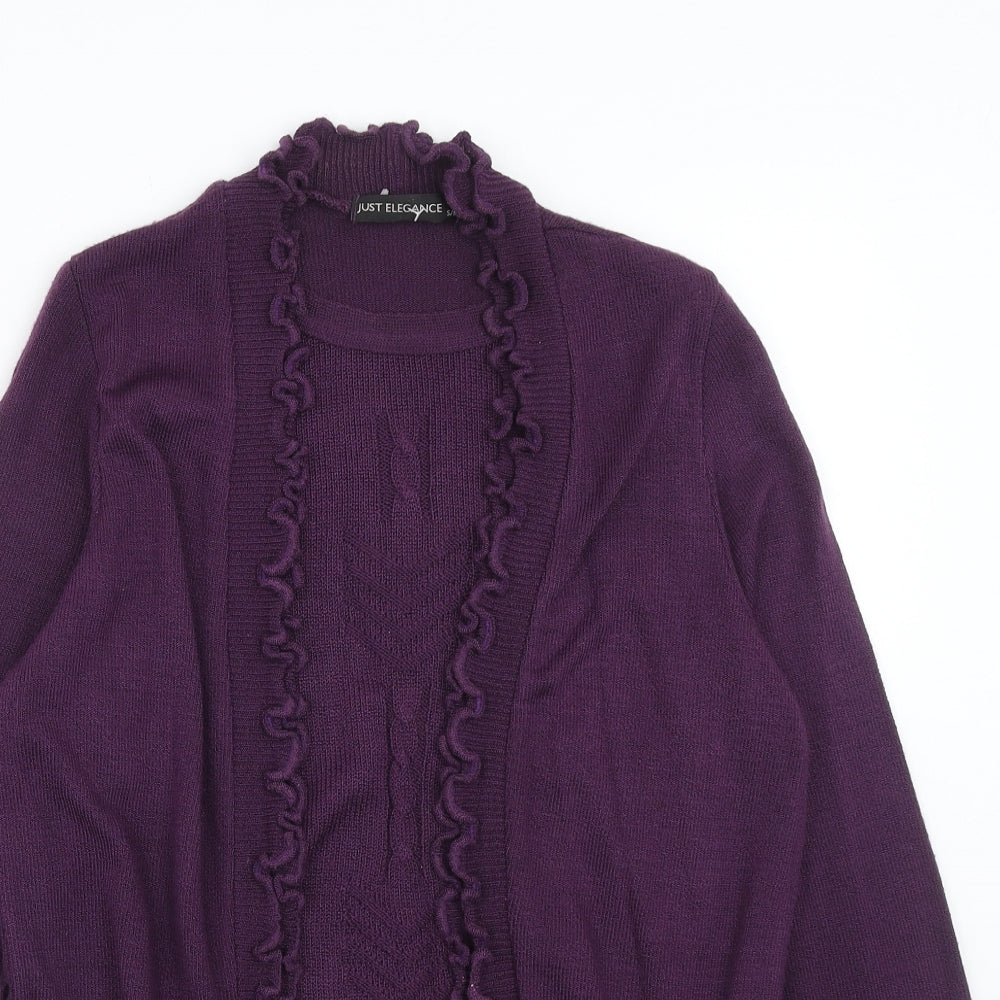 Just Elegance Womens Purple V-Neck Acrylic Cardigan Jumper Size S - Size S/M