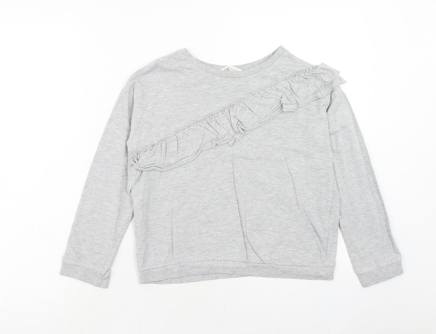 H&M Girls Grey Cotton Basic T-Shirt Size 8 Years Round Neck Pullover - 8-10 Years