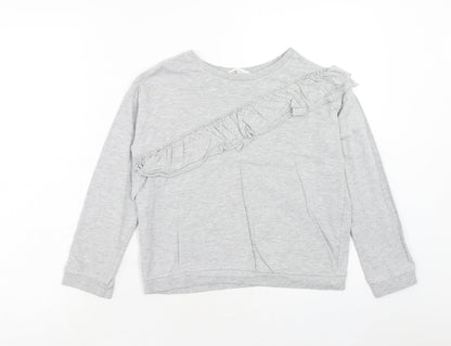 H&M Girls Grey Cotton Basic T-Shirt Size 8 Years Round Neck Pullover - 8-10 Years