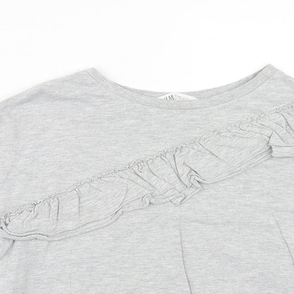 H&M Girls Grey Cotton Basic T-Shirt Size 8 Years Round Neck Pullover - 8-10 Years