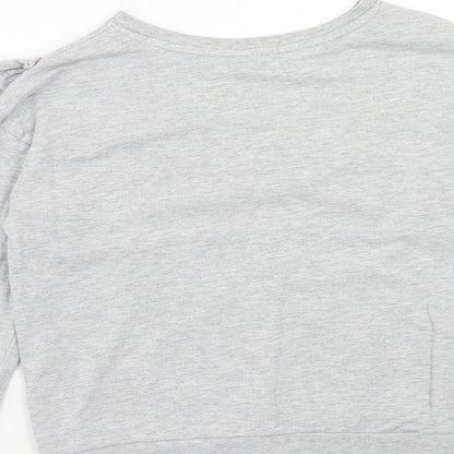 H&M Girls Grey Cotton Basic T-Shirt Size 8 Years Round Neck Pullover - 8-10 Years