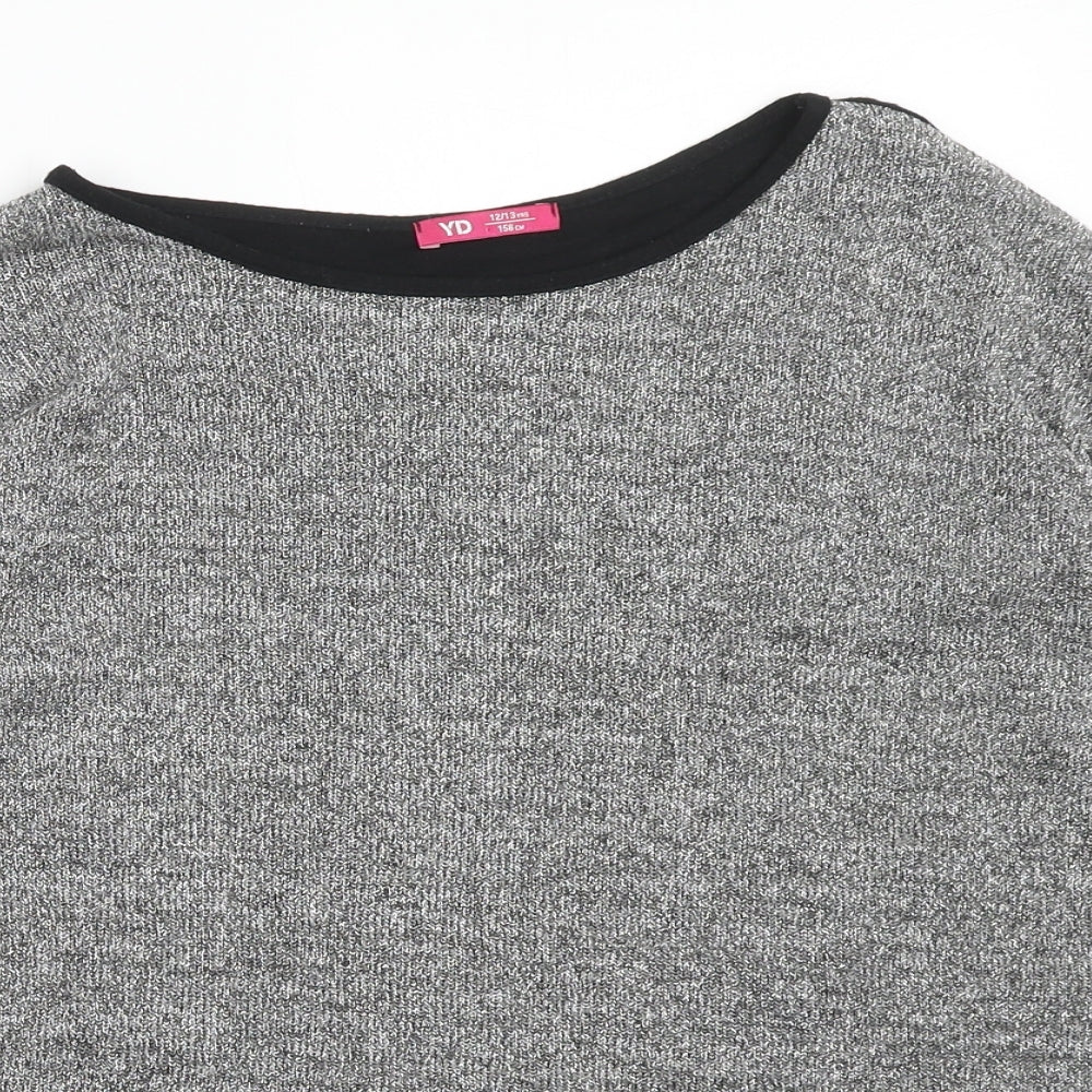 Young Dimension Girls Black Viscose Basic T-Shirt Size 12-13 Years Boat Neck Pullover