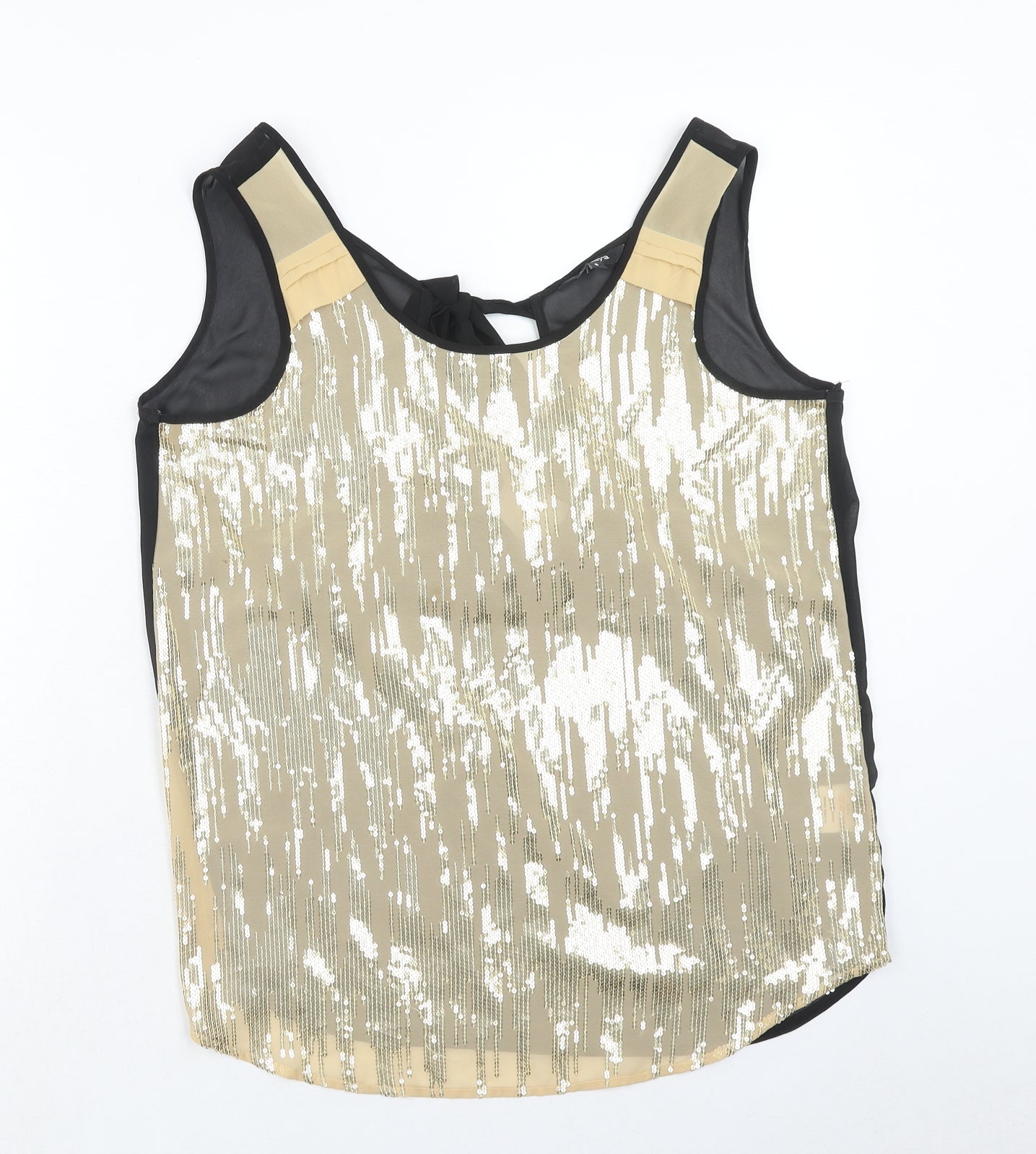 Papaya Womens Gold Geometric Polyester Basic Tank Size 8 Round Neck