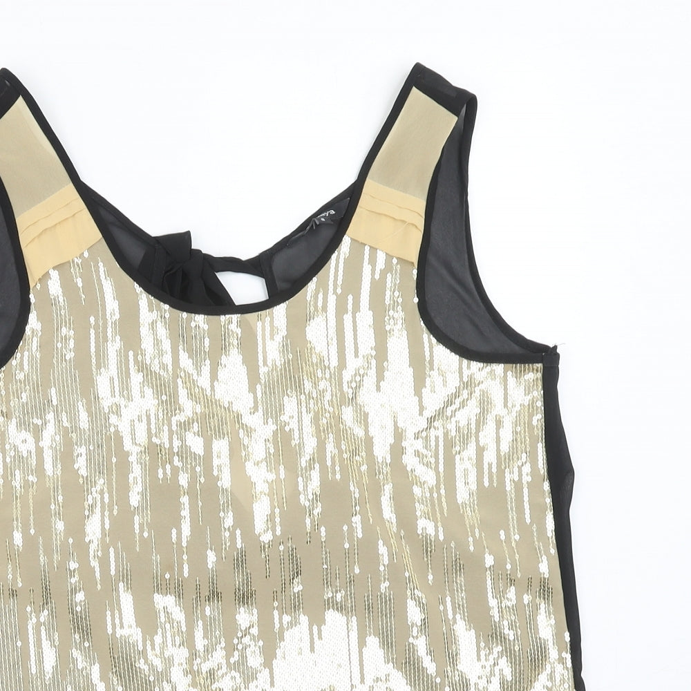 Papaya Womens Gold Geometric Polyester Basic Tank Size 8 Round Neck