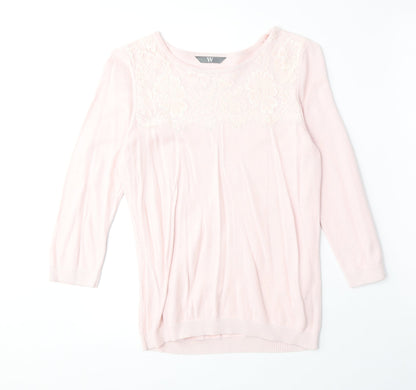 BHS Womens Pink Round Neck Cotton Pullover Jumper Size 10