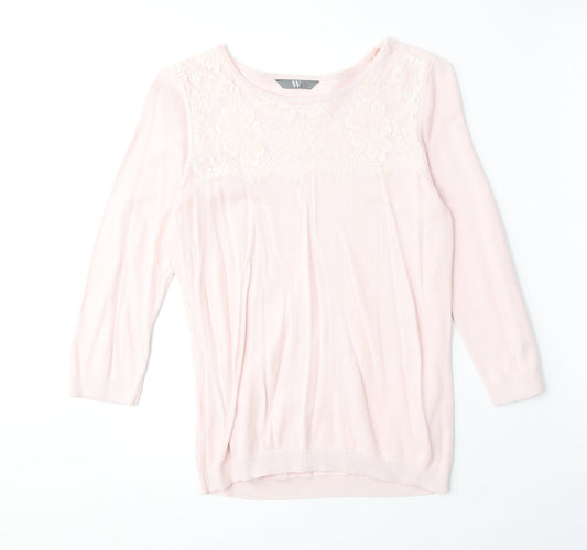 BHS Womens Pink Round Neck Cotton Pullover Jumper Size 10