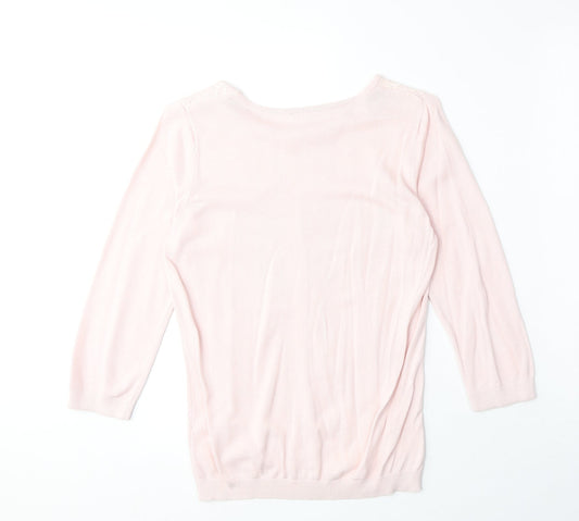BHS Womens Pink Round Neck Cotton Pullover Jumper Size 10