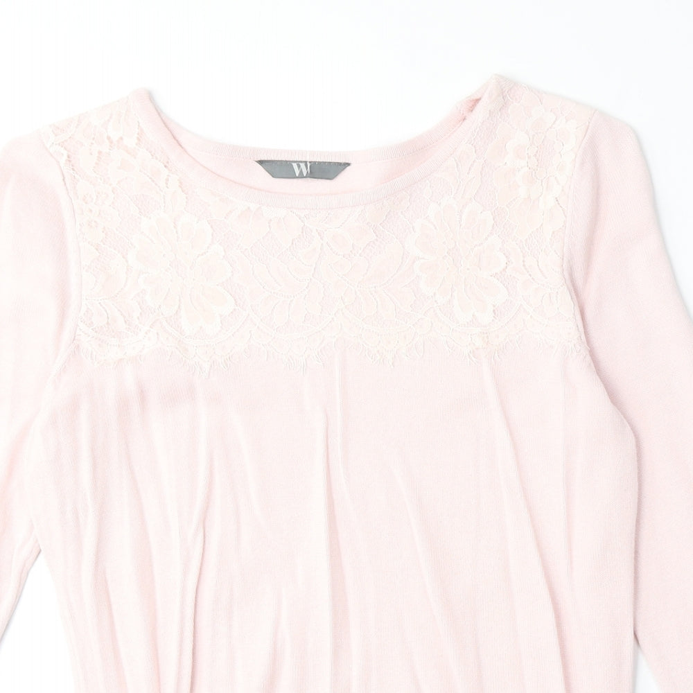 BHS Womens Pink Round Neck Cotton Pullover Jumper Size 10