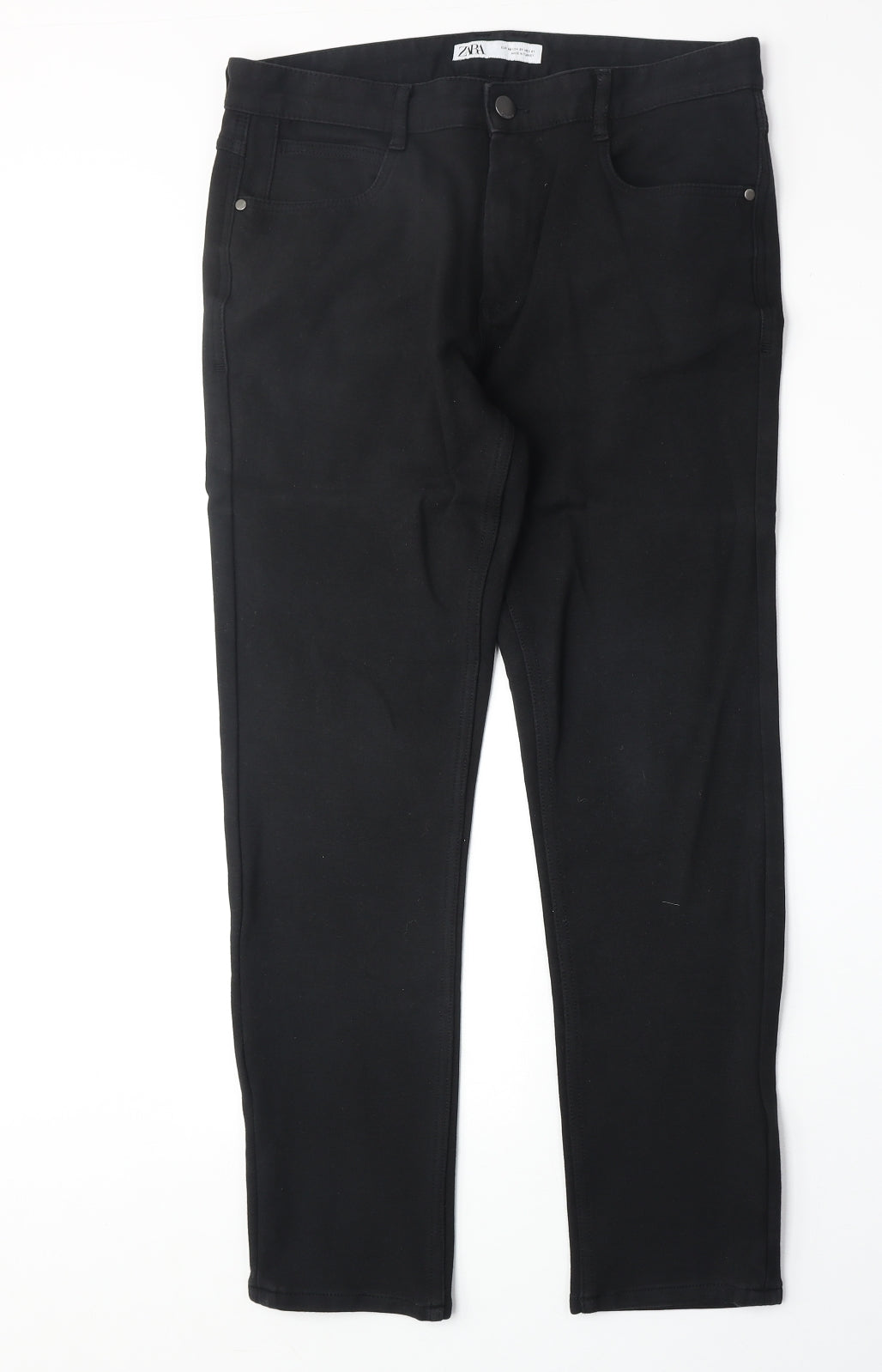 Zara Womens Black Cotton Straight Jeans Size 32 in Regular Zip