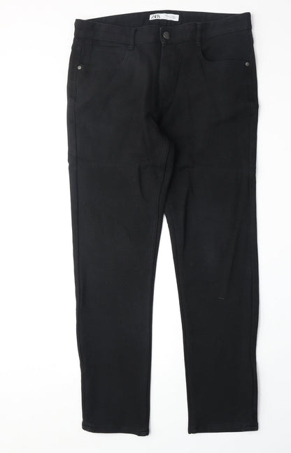 Zara Womens Black Cotton Straight Jeans Size 32 in Regular Zip