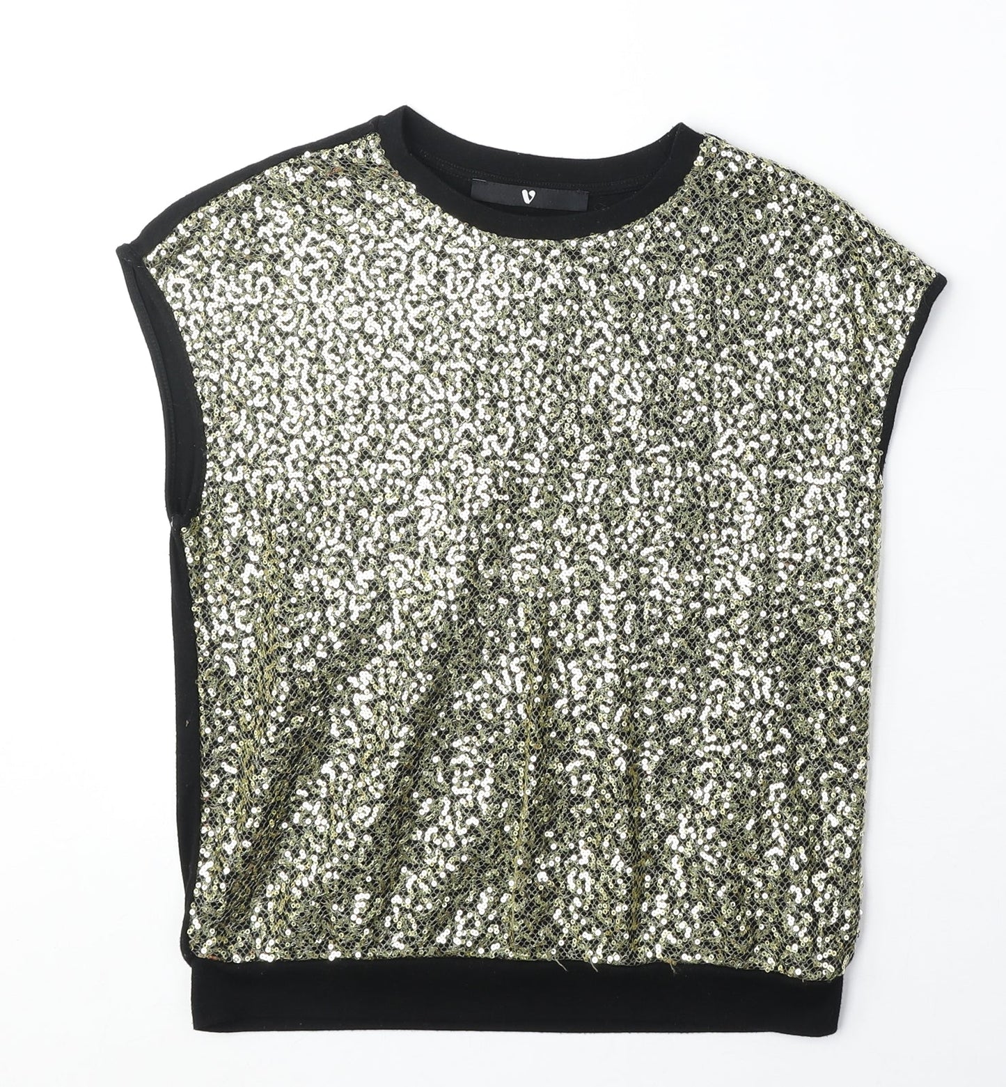 Very Girls Black Polyester Basic Blouse Size 11-12 Years Round Neck Pullover - Sequin