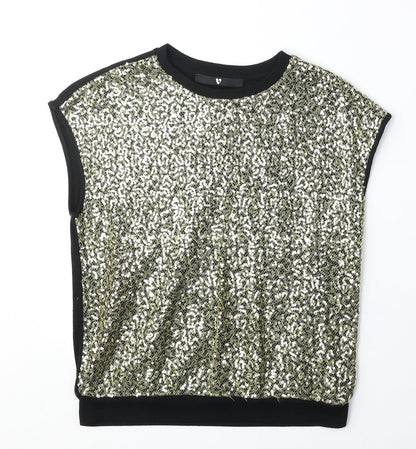 Very Girls Black Polyester Basic Blouse Size 11-12 Years Round Neck Pullover - Sequin
