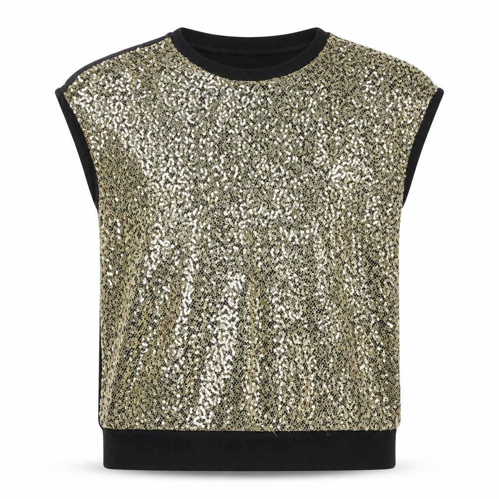 Front view of Very girls’ black polyester basic blouse, size 11-12, years round neck pullover - sequin