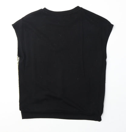 Very Girls Black Polyester Basic Blouse Size 11-12 Years Round Neck Pullover - Sequin