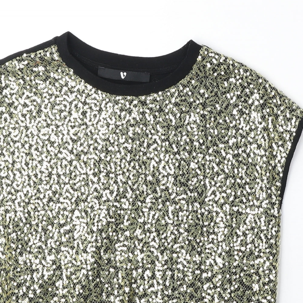 Very Girls Black Polyester Basic Blouse Size 11-12 Years Round Neck Pullover - Sequin