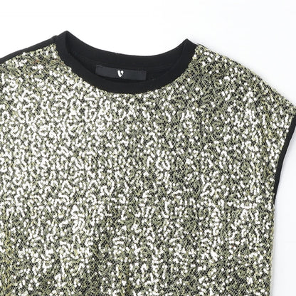 Very Girls Black Polyester Basic Blouse Size 11-12 Years Round Neck Pullover - Sequin