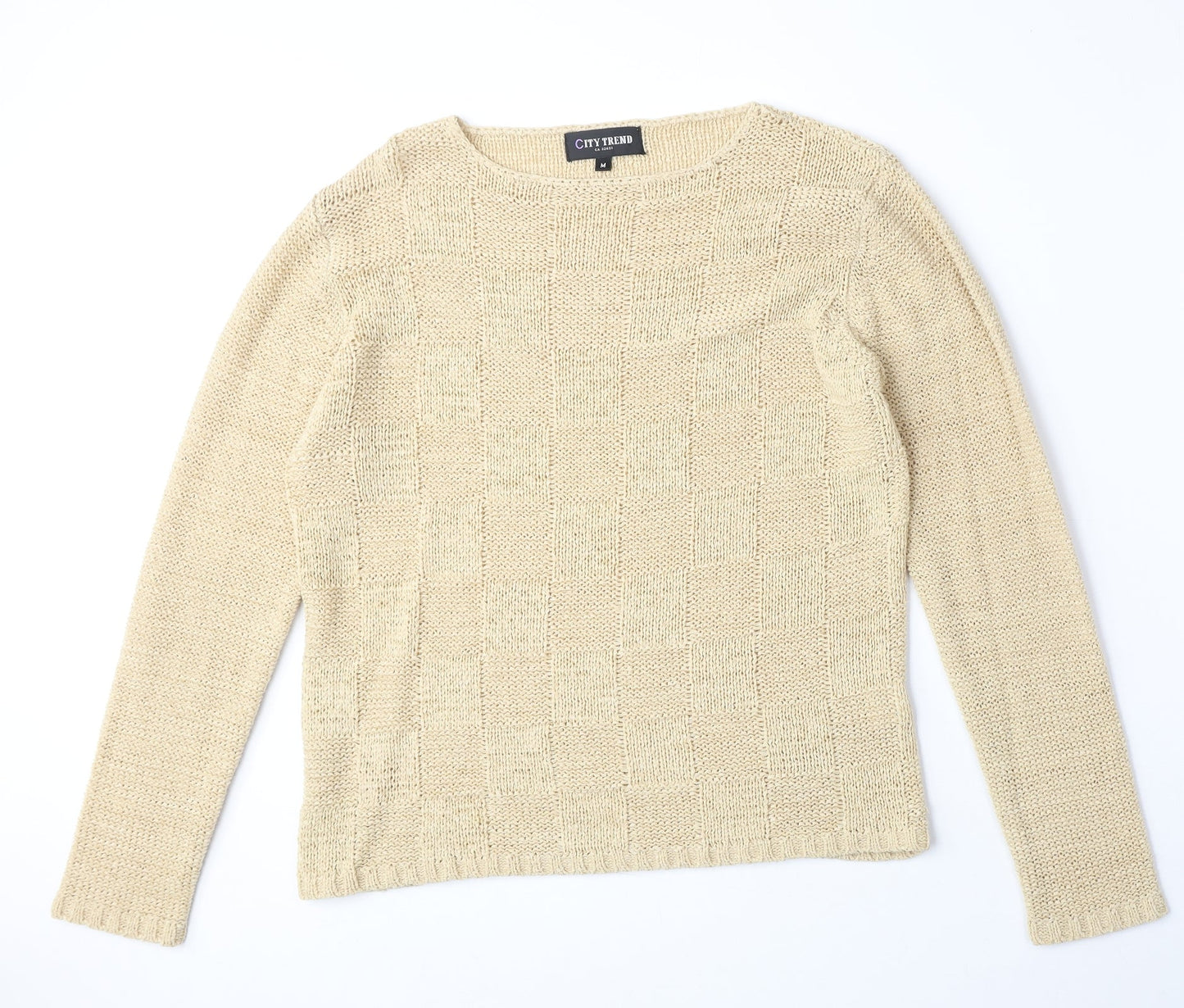 City Trends Womens Beige Round Neck Acrylic Pullover Jumper Size M