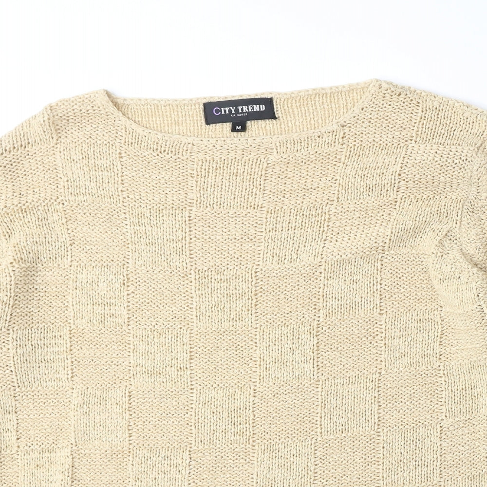 City Trends Womens Beige Round Neck Acrylic Pullover Jumper Size M