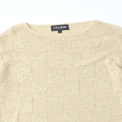 City Trends Womens Beige Round Neck Acrylic Pullover Jumper Size M