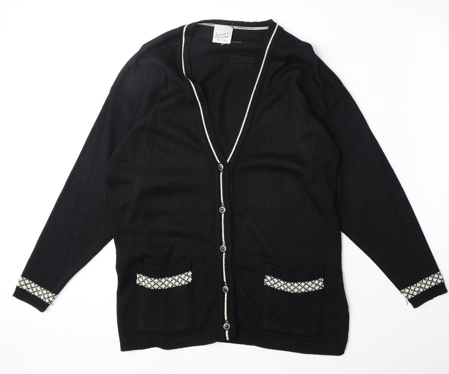 Simple Twinkle Womens Black V-Neck Acrylic Cardigan Jumper Size S