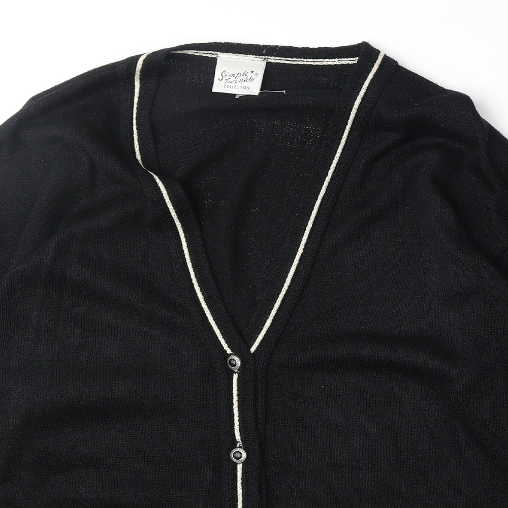 Simple Twinkle Womens Black V-Neck Acrylic Cardigan Jumper Size S