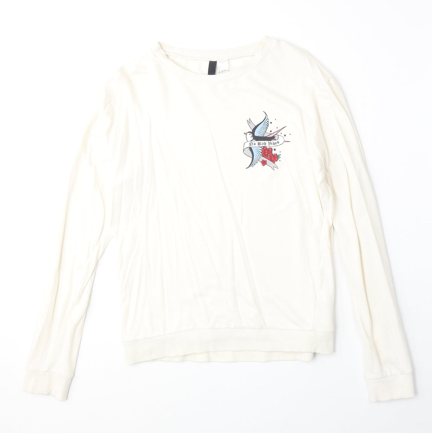 H&M Womens Beige 100% Cotton Pullover Sweatshirt Size S Pullover - No Bad Vibes