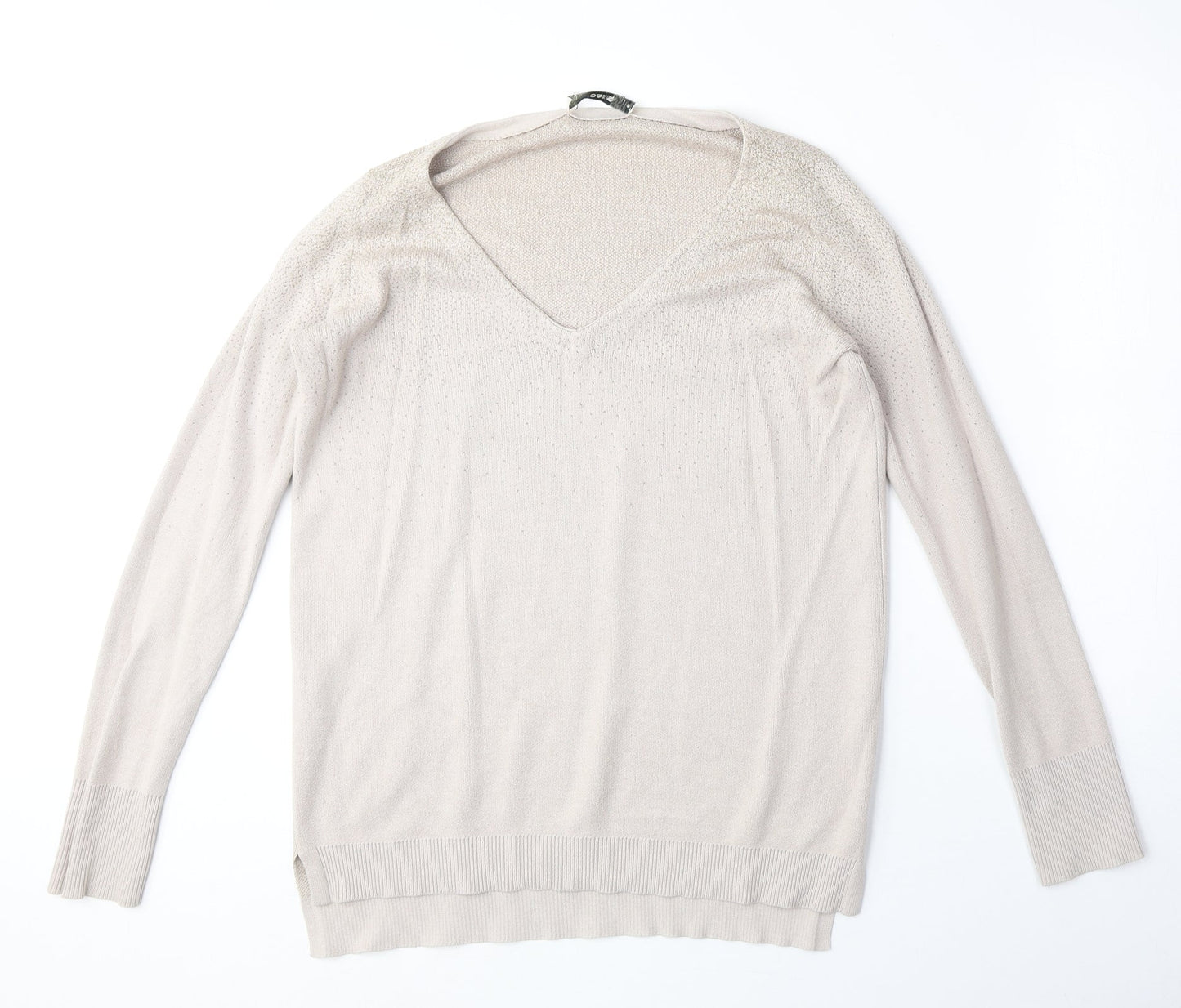 Oasis Womens Beige V-Neck Acrylic Pullover Jumper Size S