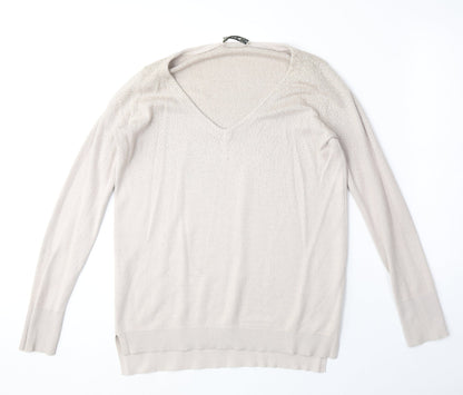 Oasis Womens Beige V-Neck Acrylic Pullover Jumper Size S