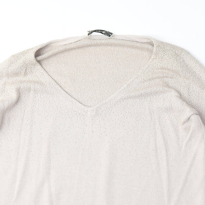 Oasis Womens Beige V-Neck Acrylic Pullover Jumper Size S