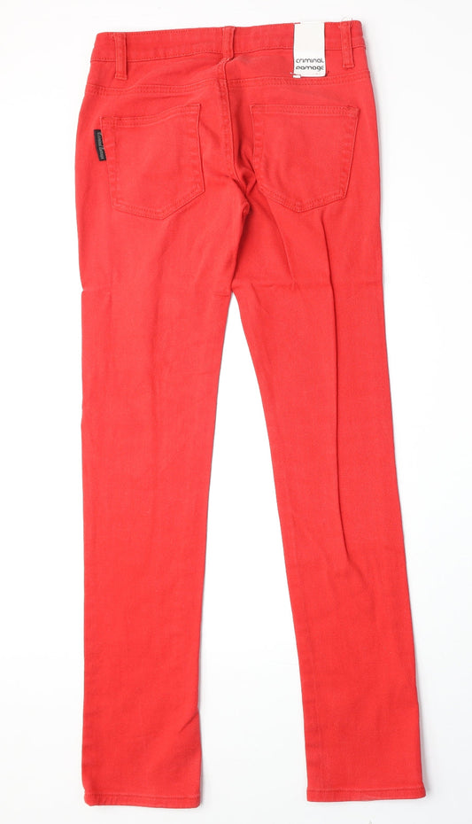 Criminal Damage Womens Red Cotton Straight Jeans Size 26 Regular Zip