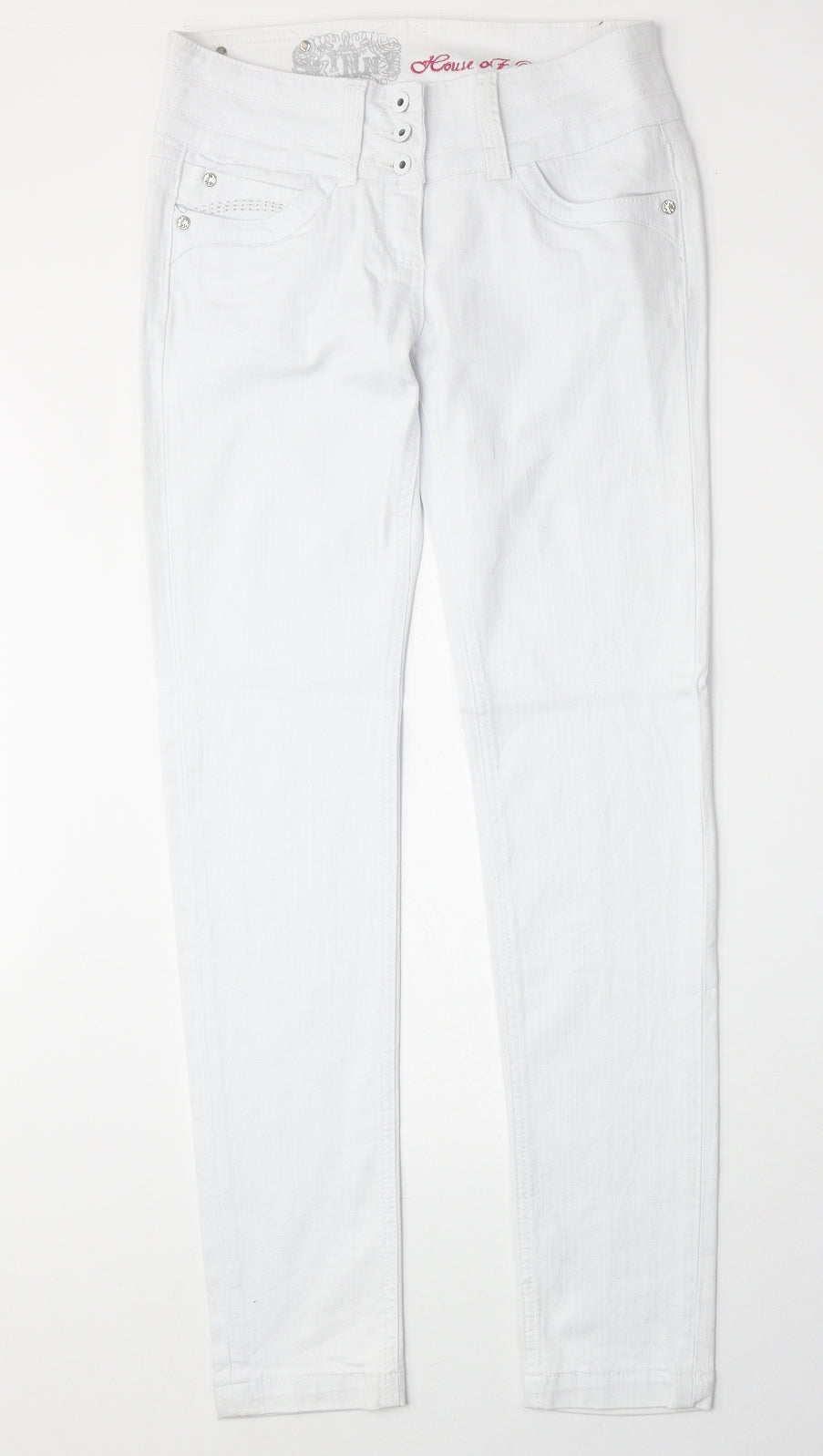House of Denim Womens White Cotton Straight Jeans Size 10 Regular Zip