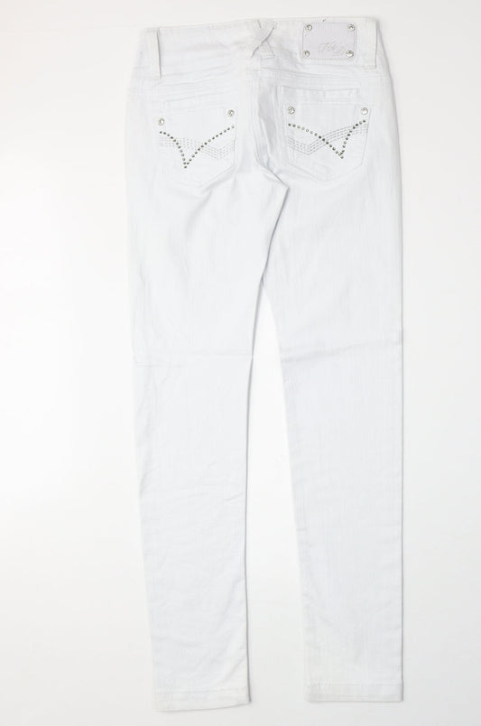 House of Denim Womens White Cotton Straight Jeans Size 10 Regular Zip