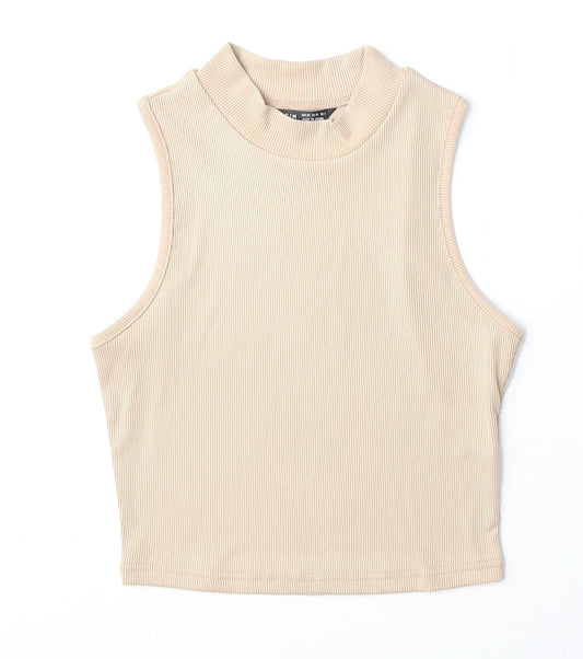 SheIn Womens Beige Polyester Basic Blouse Size XS Mock Neck - Ribbed