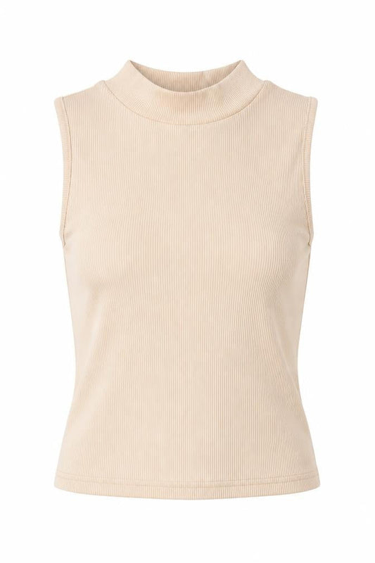 SheIn Womens Beige Polyester Basic Blouse Size XS Mock Neck - Ribbed
