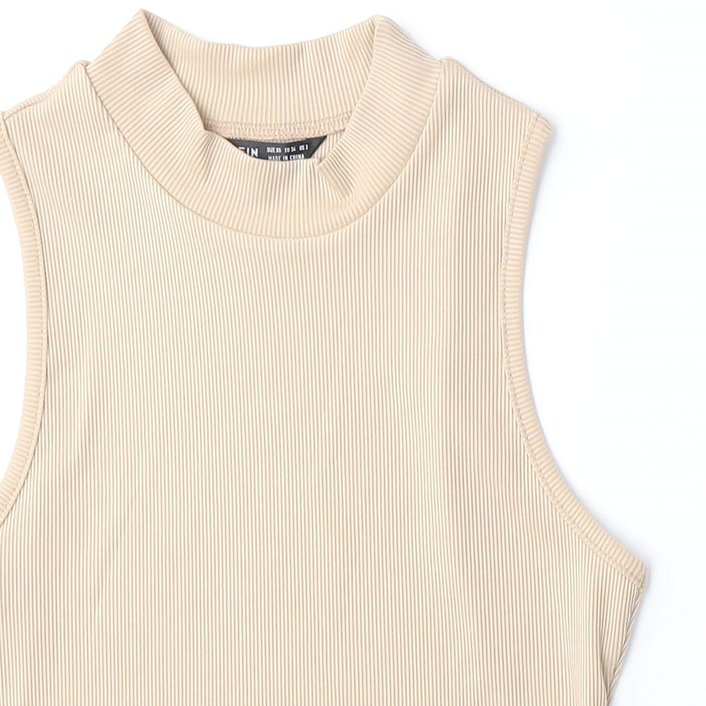 SheIn Womens Beige Polyester Basic Blouse Size XS Mock Neck - Ribbed