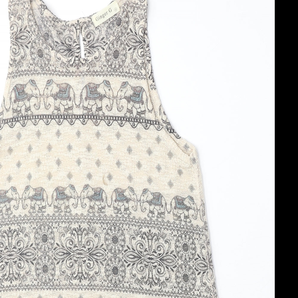 Womens UK Size S Ginger G Beige Basic Tank