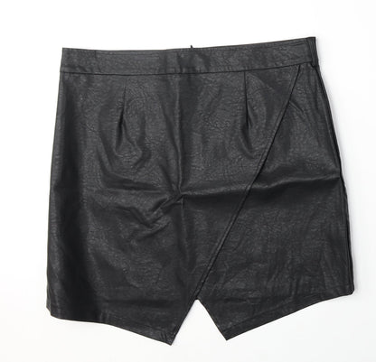 Boohoo Womens Black Polyurethane A-Line Skirt Size 20 Zip