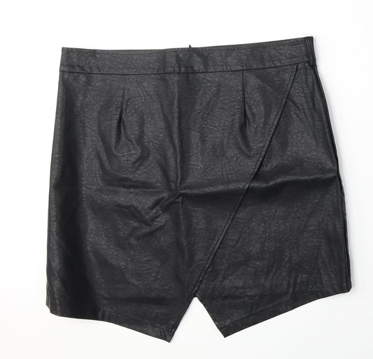 Boohoo Womens Black Polyurethane A-Line Skirt Size 20 Zip