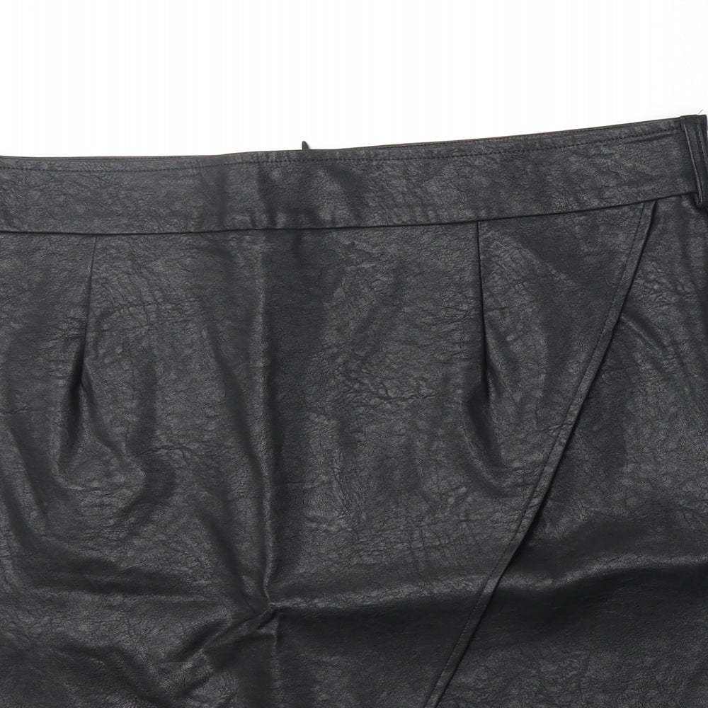 Boohoo Womens Black Polyurethane A-Line Skirt Size 20 Zip