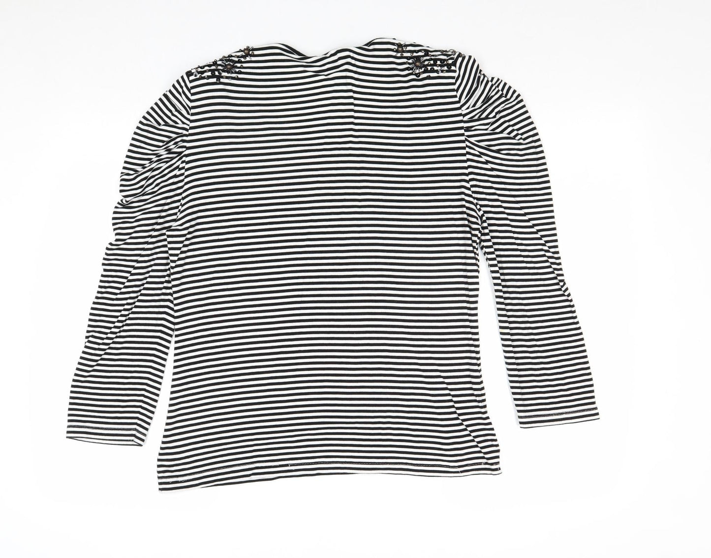 CC Womens Black Striped Viscose Basic T-Shirt Size L Round Neck