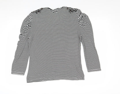 CC Womens Black Striped Viscose Basic T-Shirt Size L Round Neck