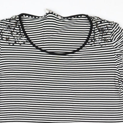 CC Womens Black Striped Viscose Basic T-Shirt Size L Round Neck