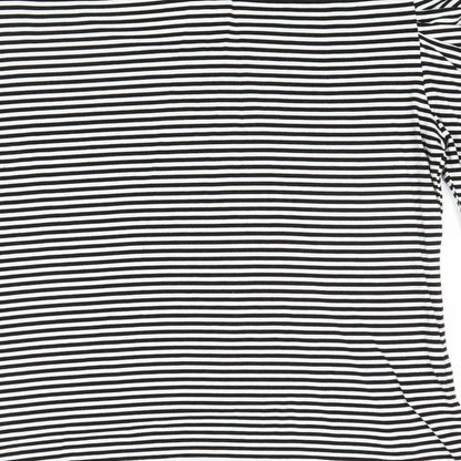 CC Womens Black Striped Viscose Basic T-Shirt Size L Round Neck