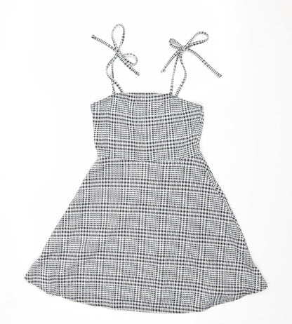 Preworn Womens Grey Plaid Polyester A-Line Size 6 Square Neck Pullover