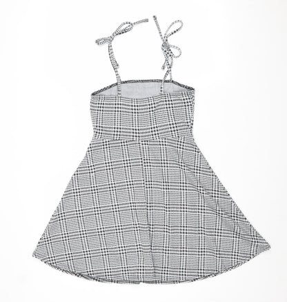 Preworn Womens Grey Plaid Polyester A-Line Size 6 Square Neck Pullover
