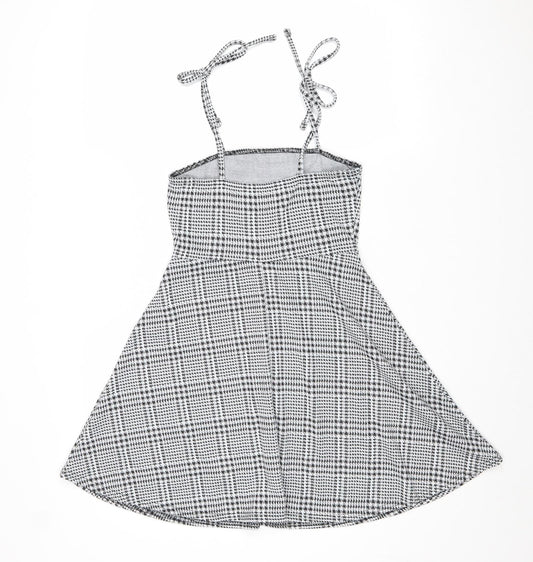 Preworn Womens Grey Plaid Polyester A-Line Size 6 Square Neck Pullover