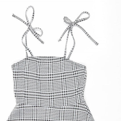 Preworn Womens Grey Plaid Polyester A-Line Size 6 Square Neck Pullover