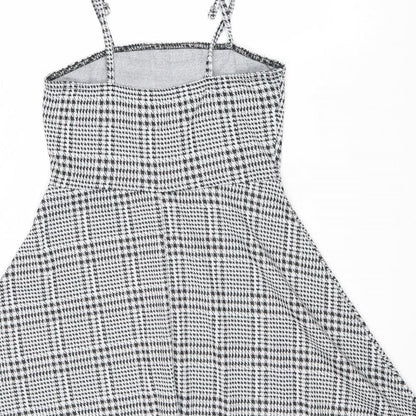 Preworn Womens Grey Plaid Polyester A-Line Size 6 Square Neck Pullover